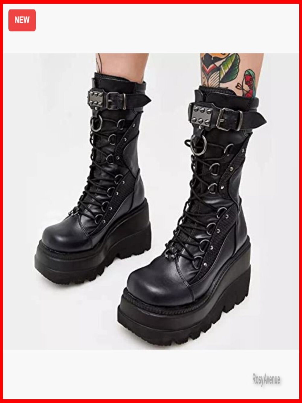Platform Ankle Boots Chunky Heel Combat Boots Lace Up Wedges - Picture 5 of 7